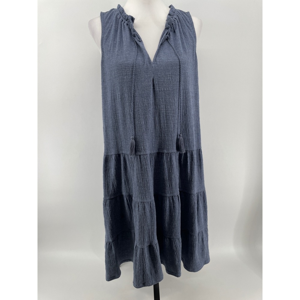Max Studio Tiered Dressβ Womens Large Blue Western Boho Cottage Sleeveless